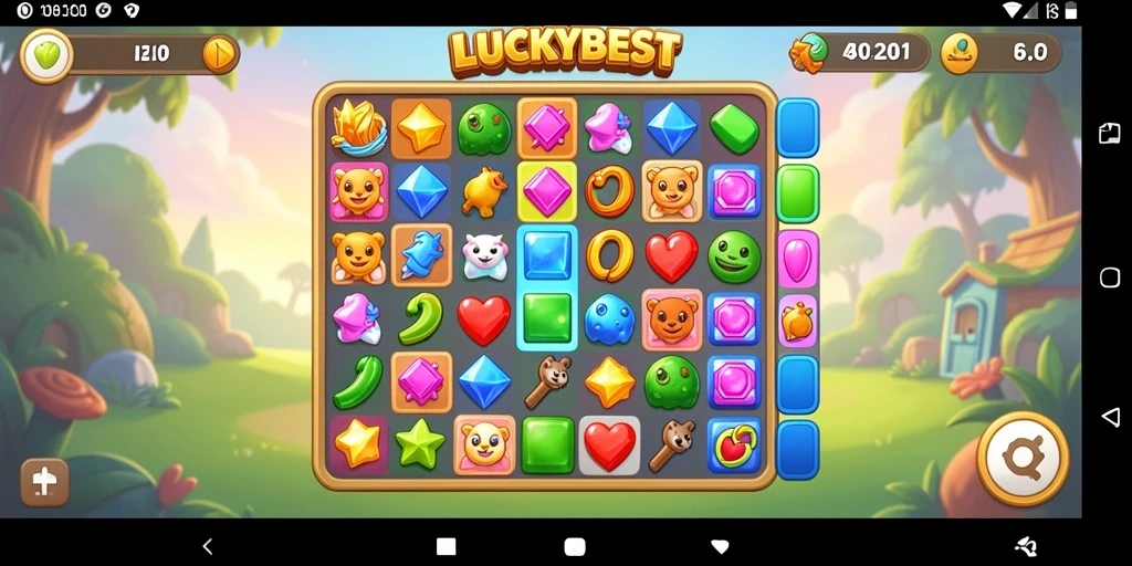 Screenshot utama dari LUCKYBEST menampilkan gameplay Match-3 yang seru dan menarik.