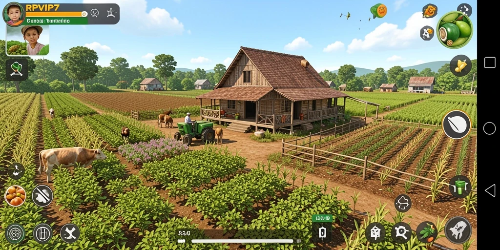 Tampilan gameplay RPVIP7 yang menarik dengan latar pertanian.
