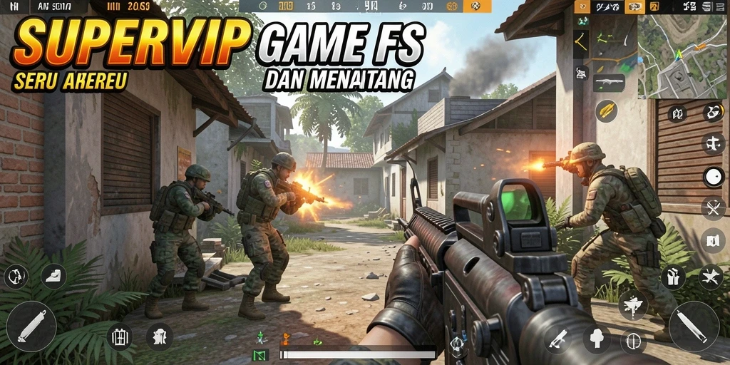 Tampilan gameplay seru dalam SUPERVIP dengan aksi FPS yang dinamis.