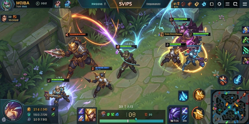 Gameplay mendebarkan dalam arena MOBA SVIP5.