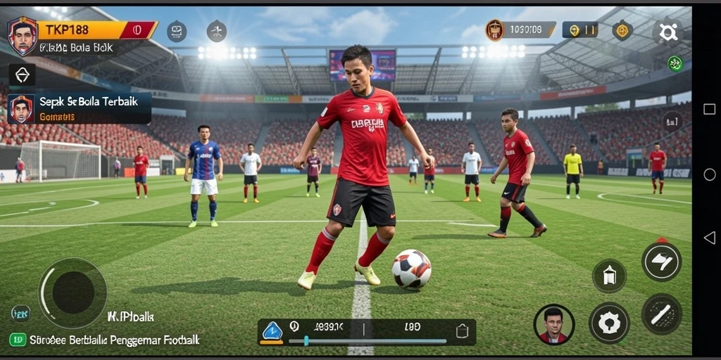 Screenshot gameplay TKP188 menampilkan aksi seru pertandingan sepak bola.